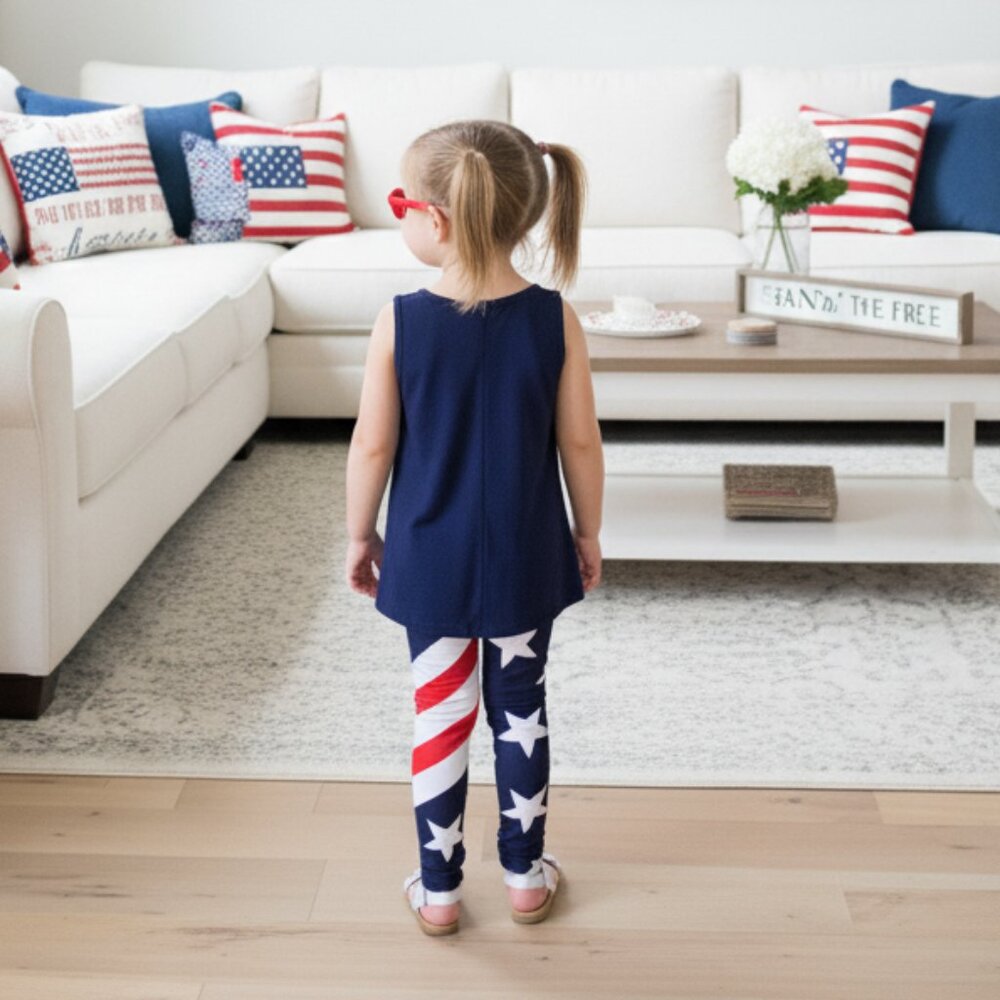 S/L NEW Girls American Flag Leggings Patriotic 4th of July Labor Day Leggings - Picture 2 of 6